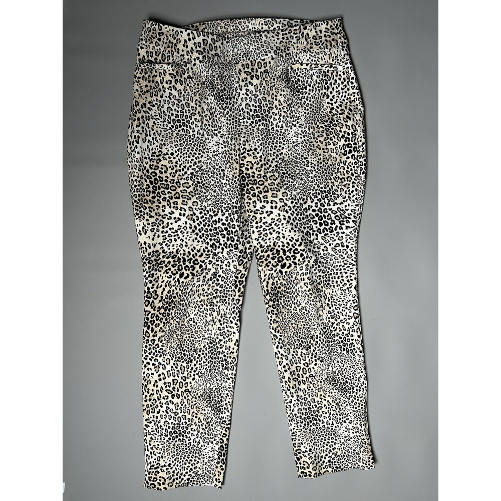 Chico's Women Petite 1P Leopard Print Ankle Pants Pull-On Stretch Pockets